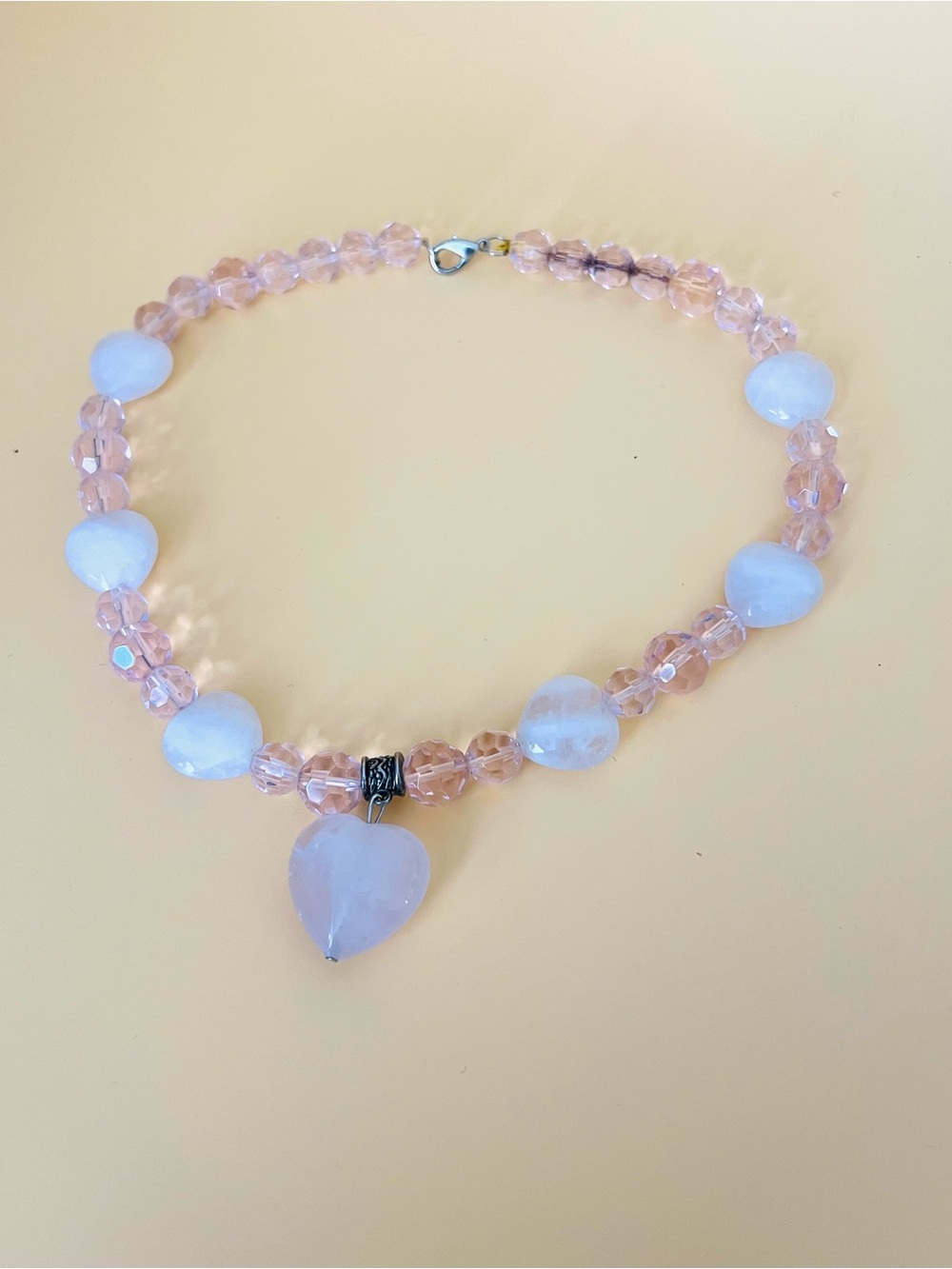 Rose Quartz & pink crystals Heart Pendant Necklace